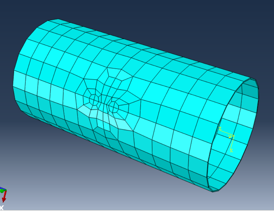 Cracked pipe finite element mesh