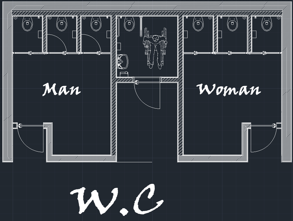 W.C plan with male and female service zones.