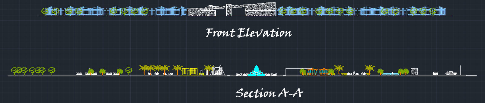 Front elevation and Section A-A overview.