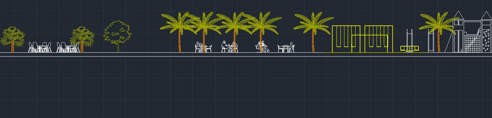 Palm-lined pedestrian and recreation elevation strip.