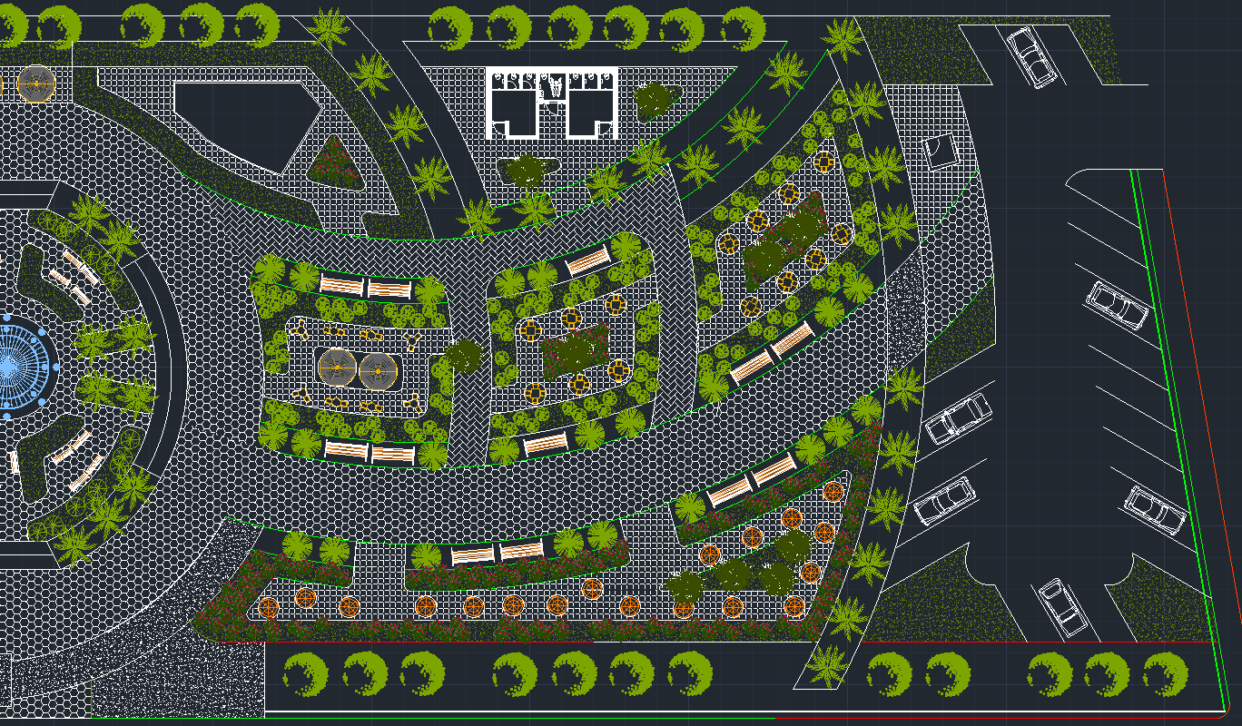 Curved master-plan zone and circulation detail.