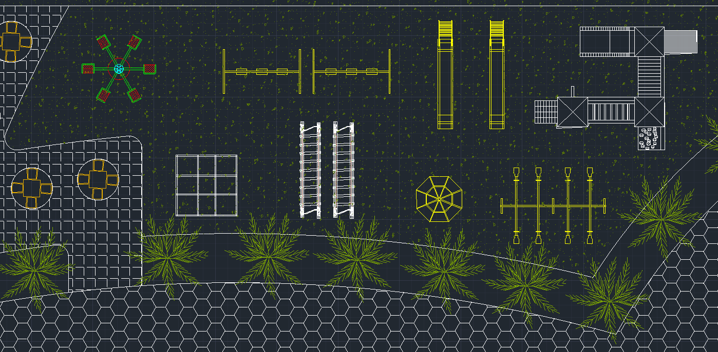Outdoor furniture and equipment layout detail.