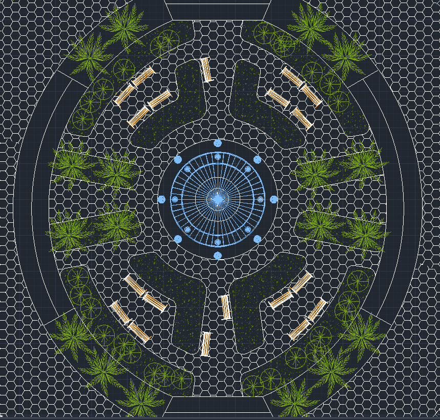 Circular central plaza landscape design.