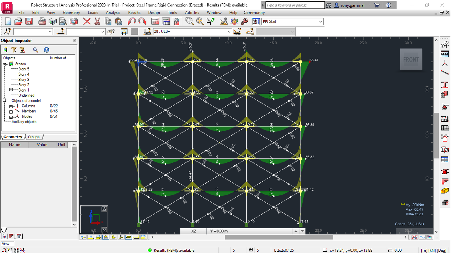 Autodesk Robot braced steel frame model