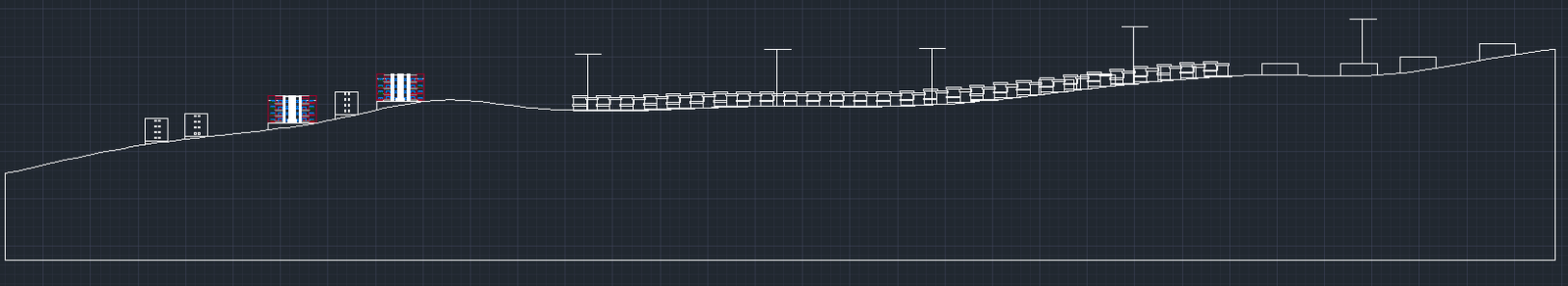 Section E-E terrain and building profile.