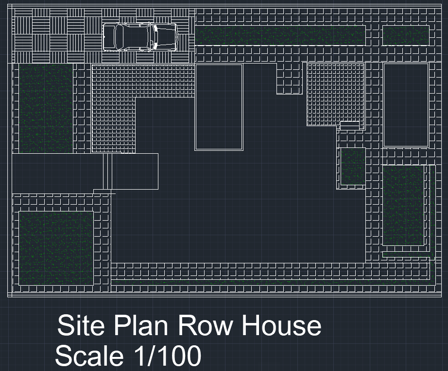 Row-house site plan at 1/100 scale.