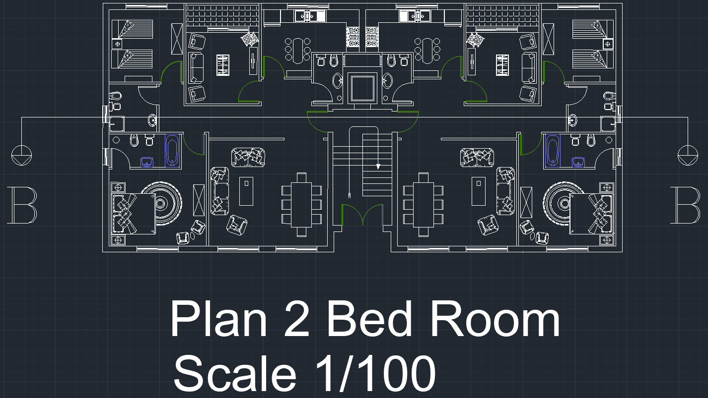 Two-bedroom plan detail with section marker.