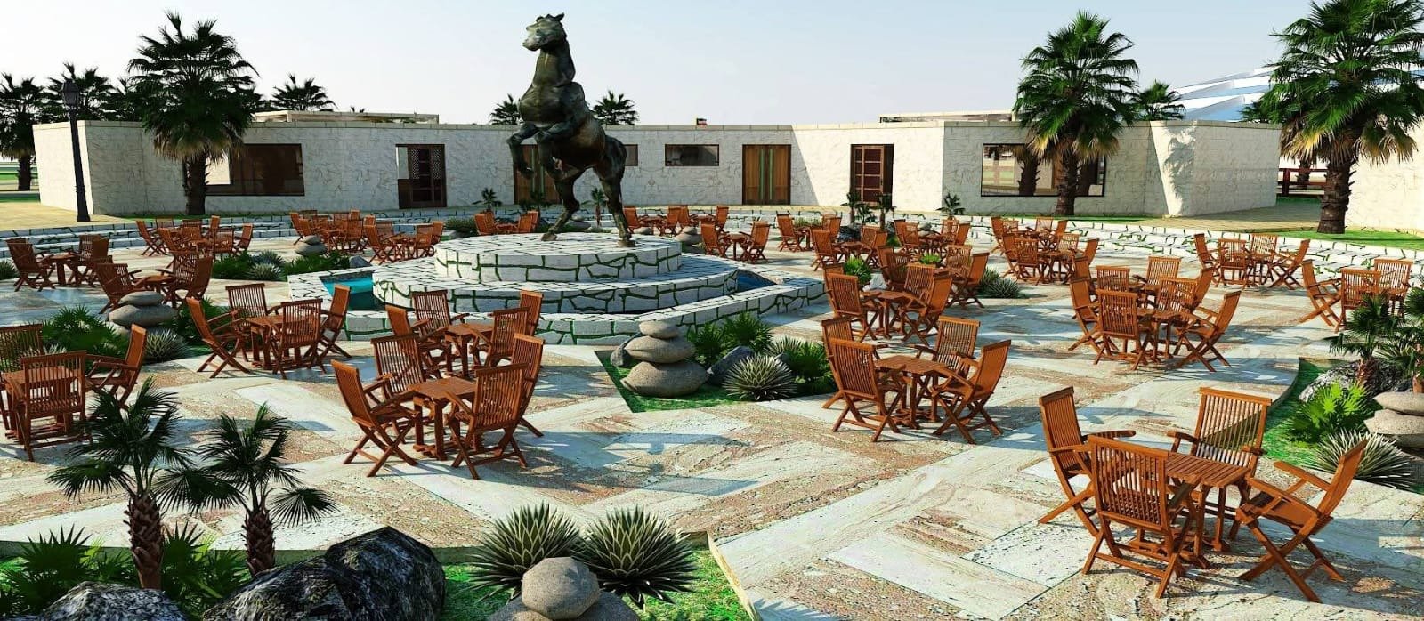 Civil 3D monument plaza with seating and landscaped public space