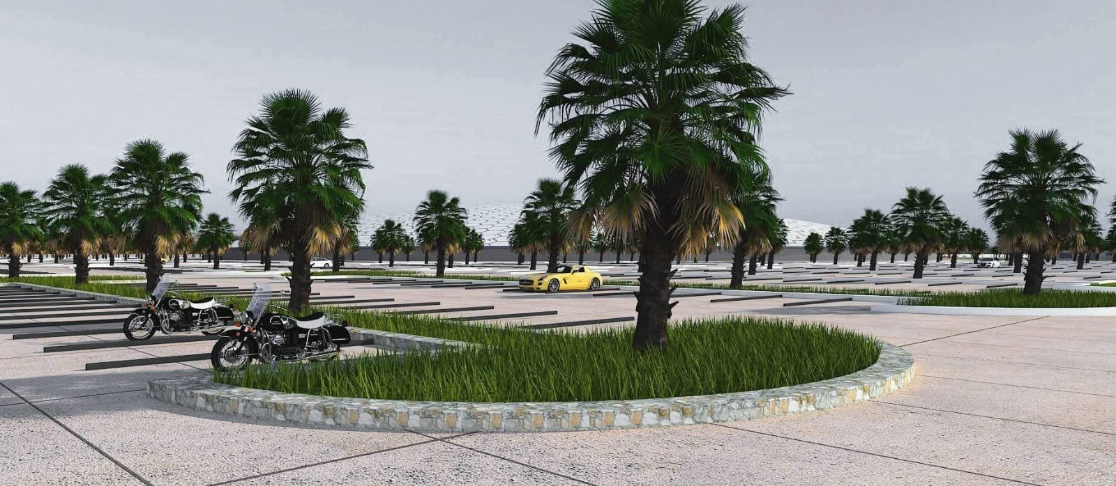 Civil 3D parking and road circulation with planted island