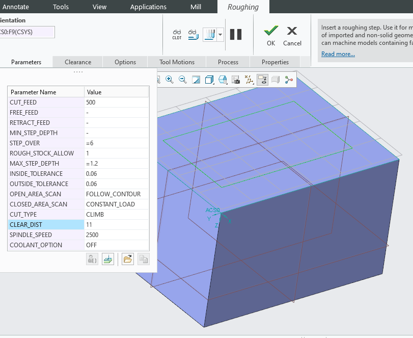 Roughing parameters