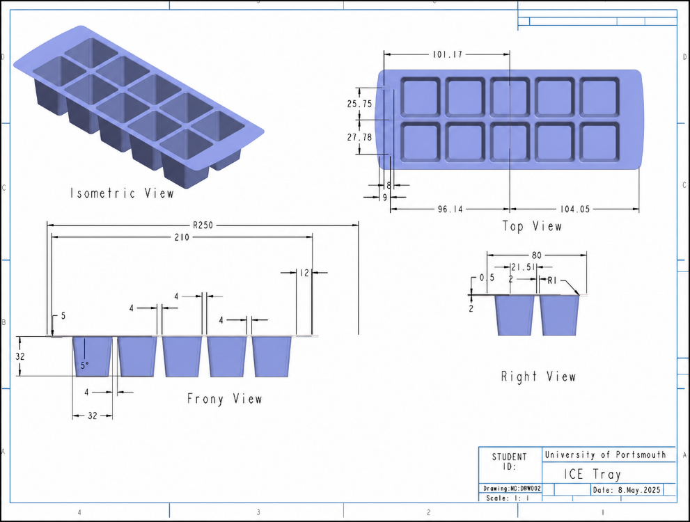 Ice tray technical drawing