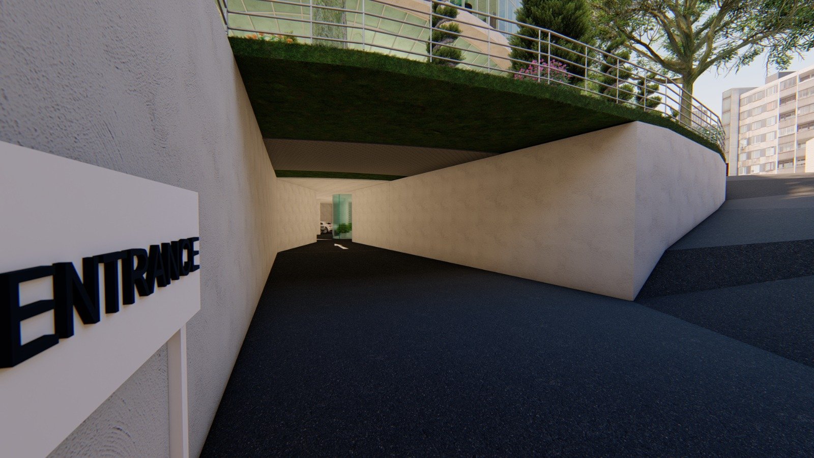 Entrance ramp and retaining wall
