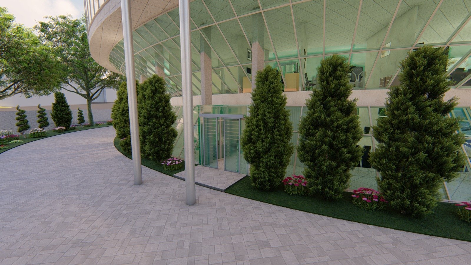 Glass facade and landscape close view