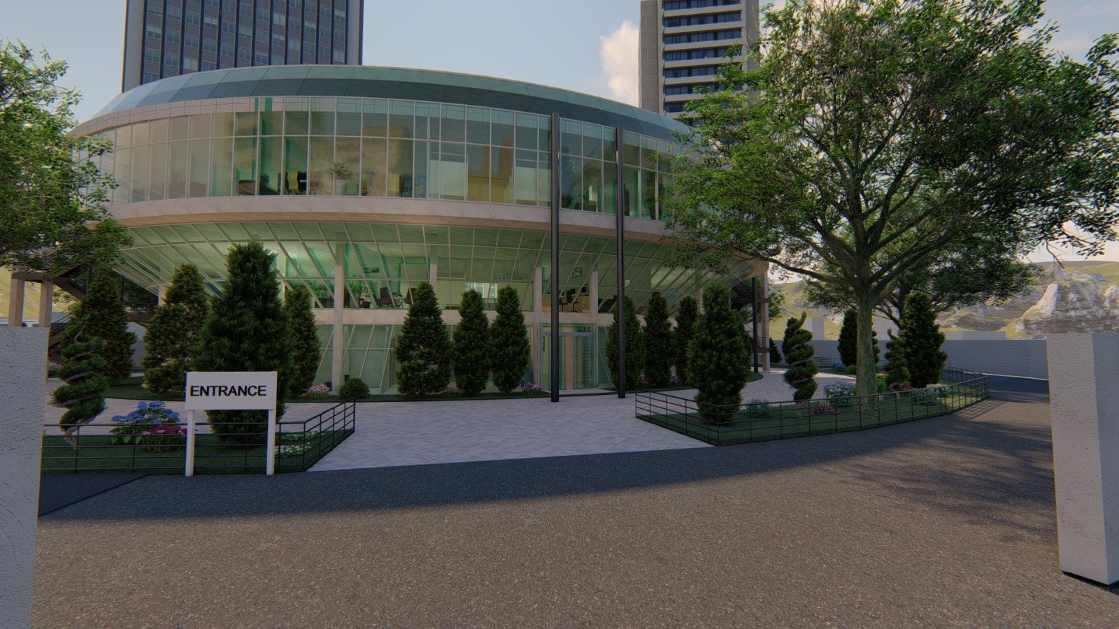 Main entrance sign and building frontage