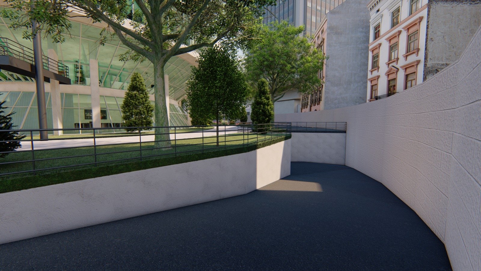 Ramp retaining wall view