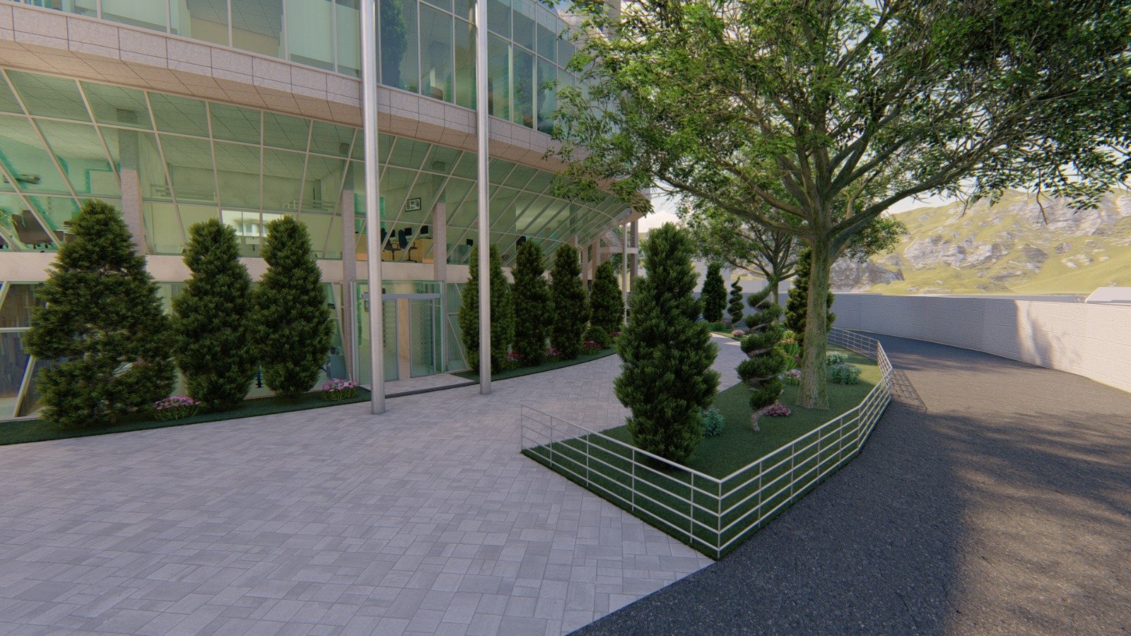 Side road facade landscape