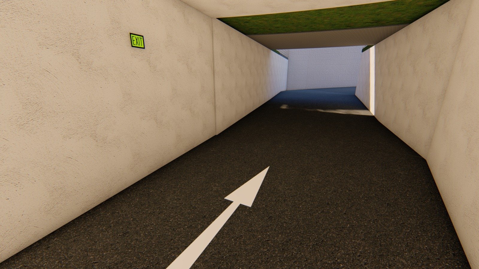 Internal access corridor with road arrow