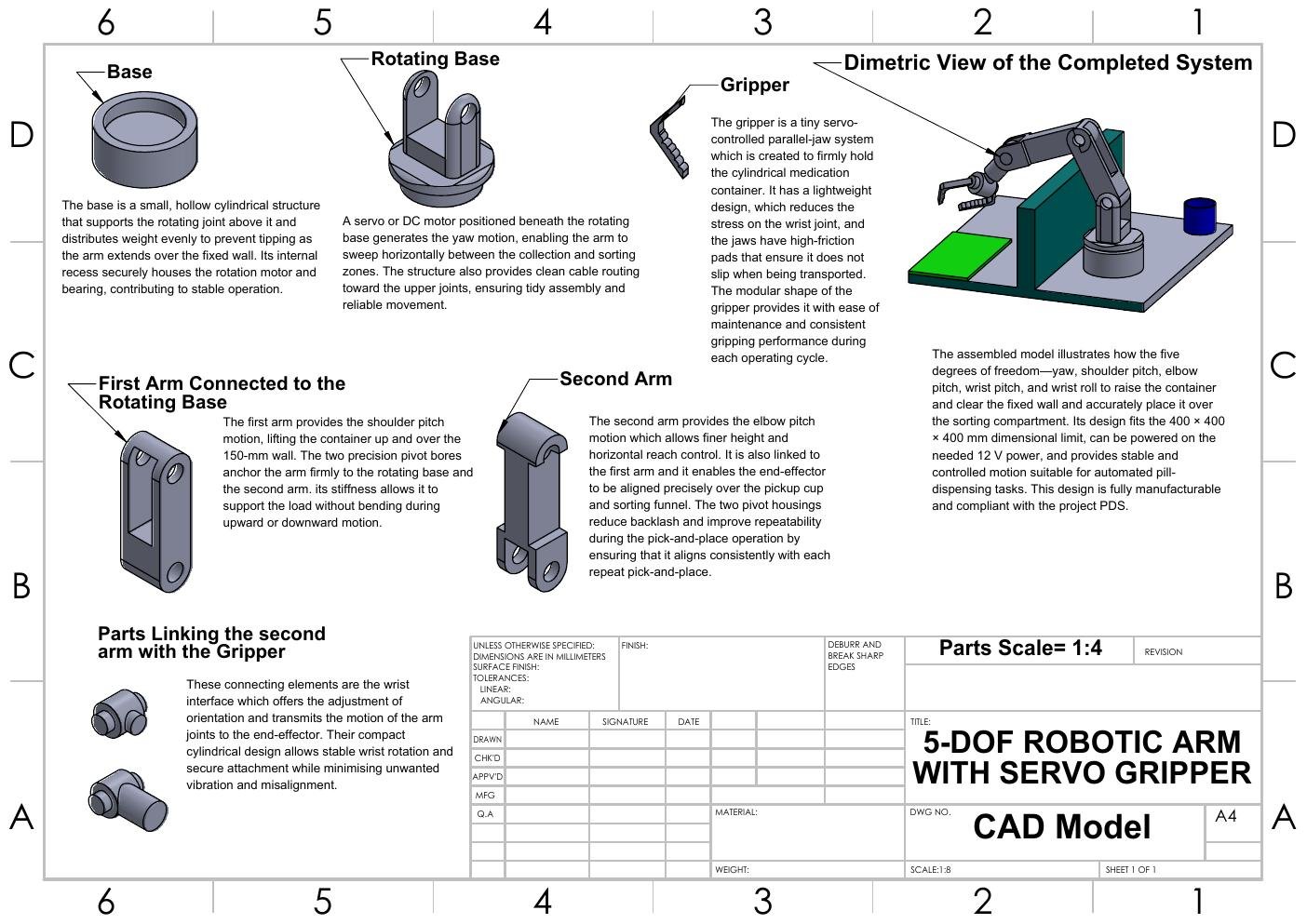 Five-DOF robotic arm with servo gripper CAD model
