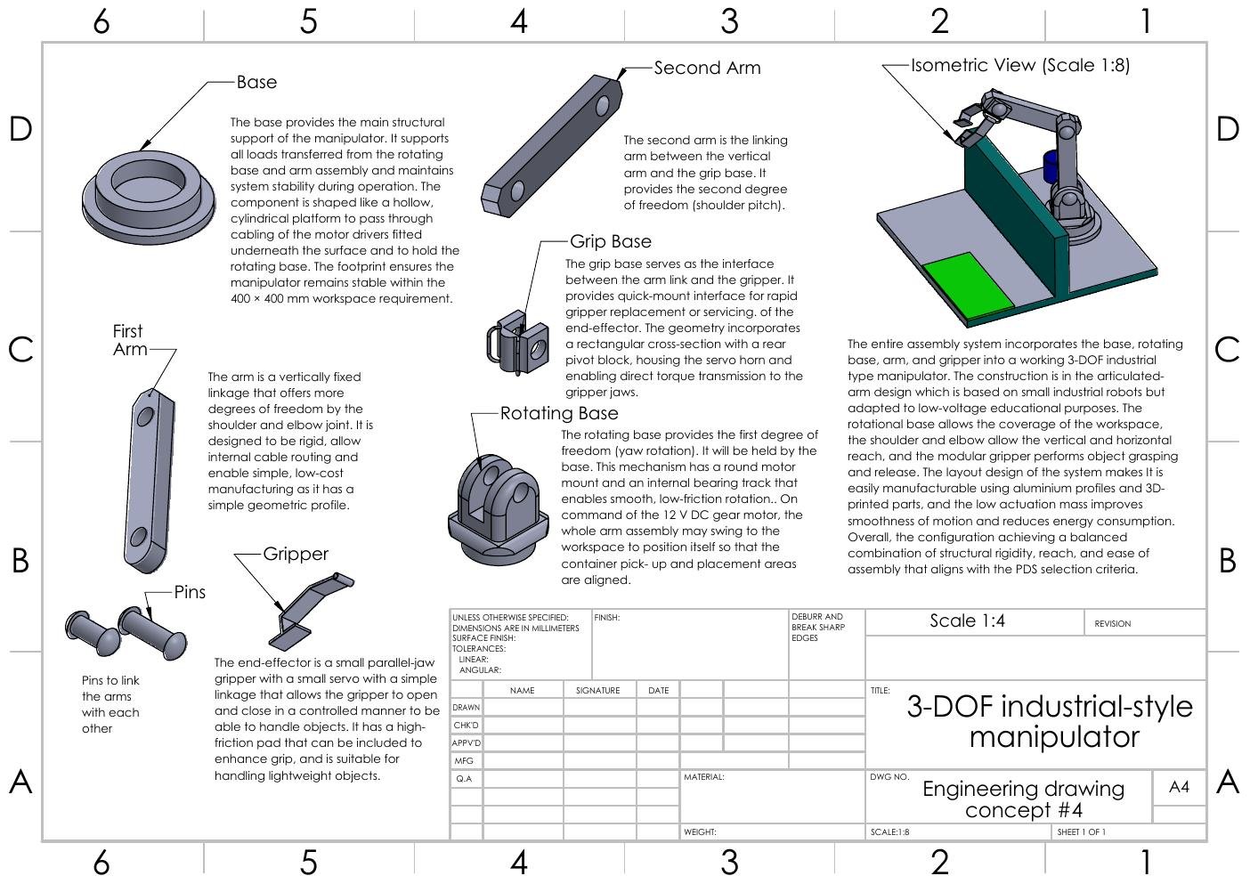 Robotic arm engineering drawing sheet