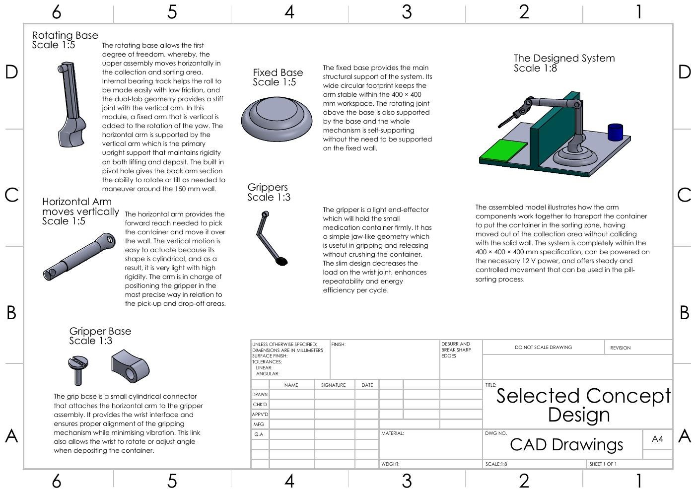 Selected robotic arm concept CAD drawing