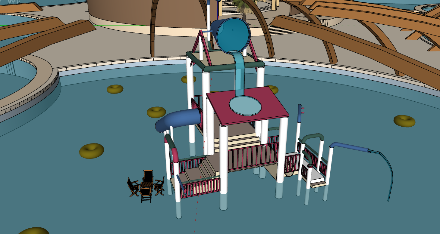 SketchUp central play zone and water feature