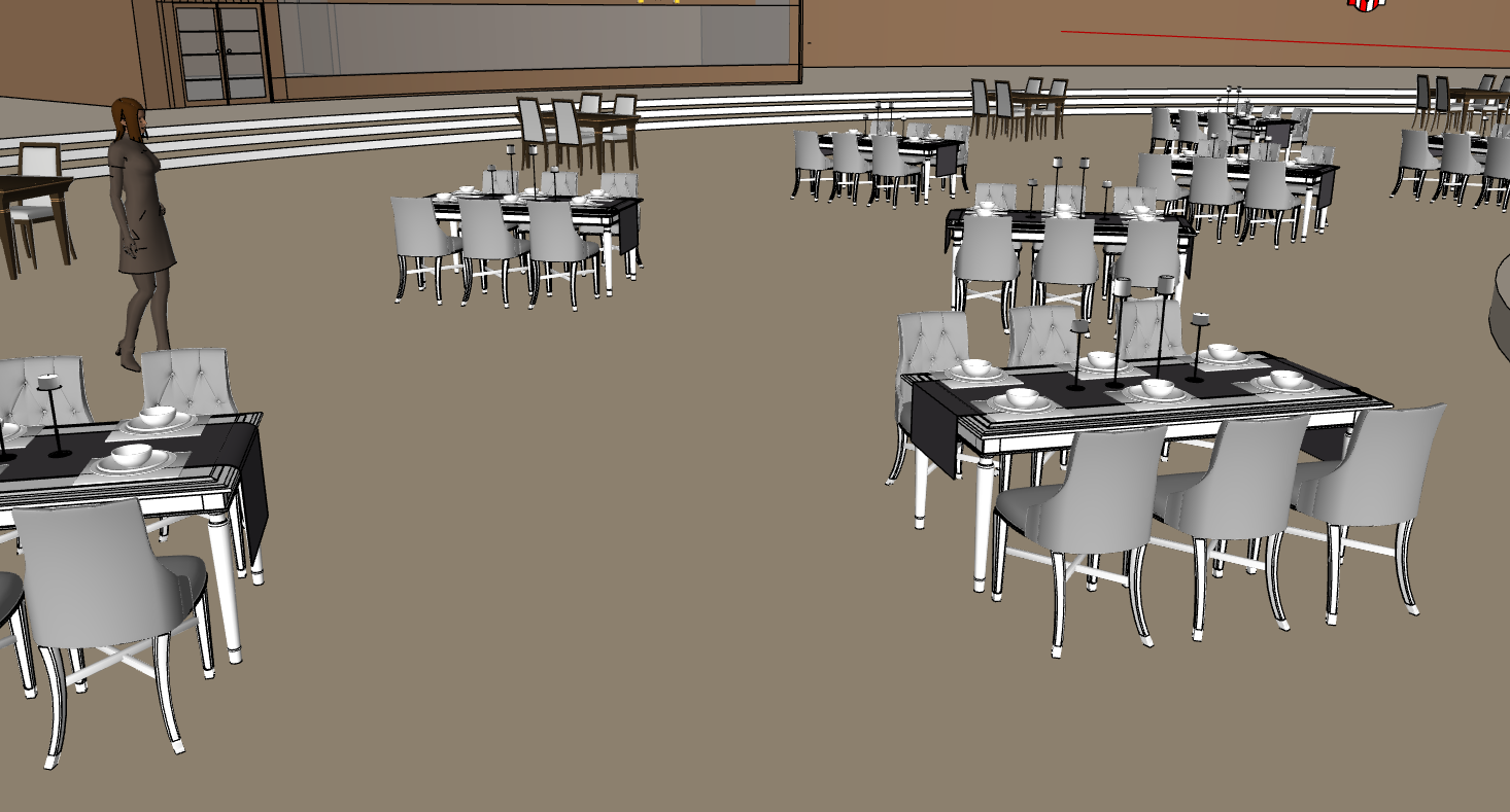 SketchUp dining seating layout wide view