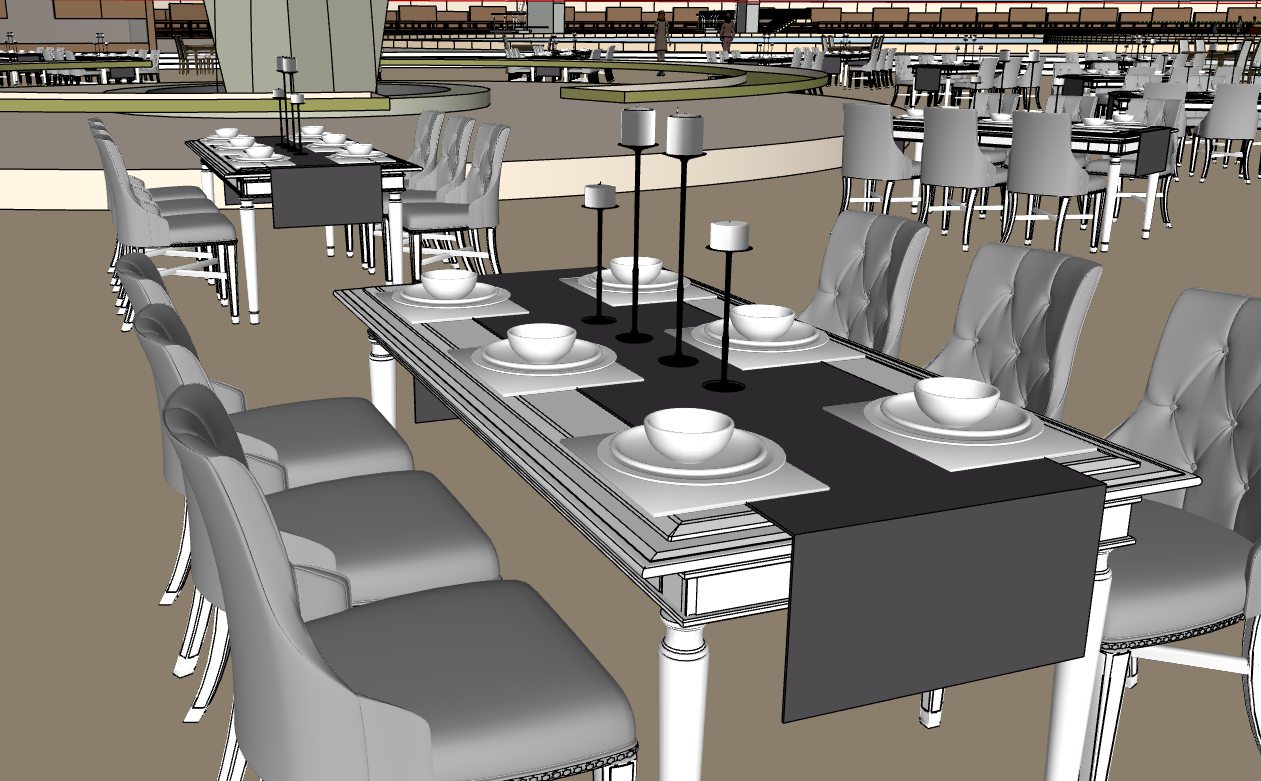 SketchUp dining seating layout close-up